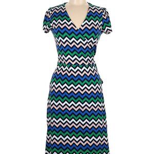 NWOT Boden royal blue, Kelly green zip zag wrap dress, Size 8US